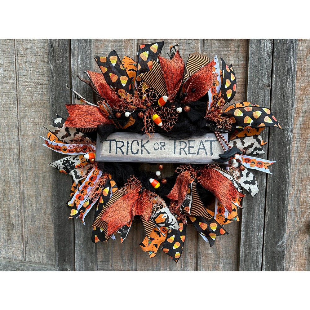 Trick or Treat Themed 26" Halloween October Door or Wall Wreath - New - Handmade